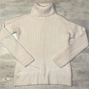 EUC Ellen Tracy 100% Cashmere Cream Cable Knit Turtleneck Sweater Size XL